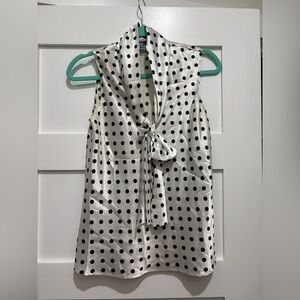 Evan Picone White and Black Polka Dot Sleeveless Bow Top